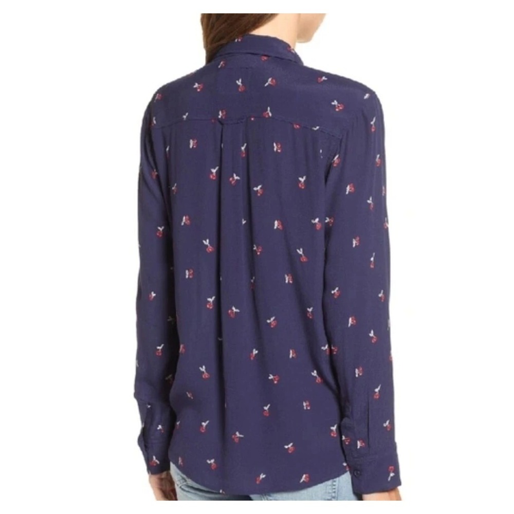 Rails Kate Navy Blue Cherries Shirt Button Up Rayon Cherry Novelty Print XS B34 - Picture 2 of 14